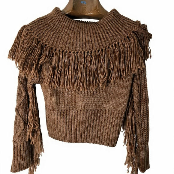 Chic Fringed Sweater in Warm Brown WesternCore Southwestern NWT - Picture 2 of 9